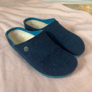 Birkenstock Unisex Slipper Zermatt Wool Shearling Lined Felt Size 39 blue teal